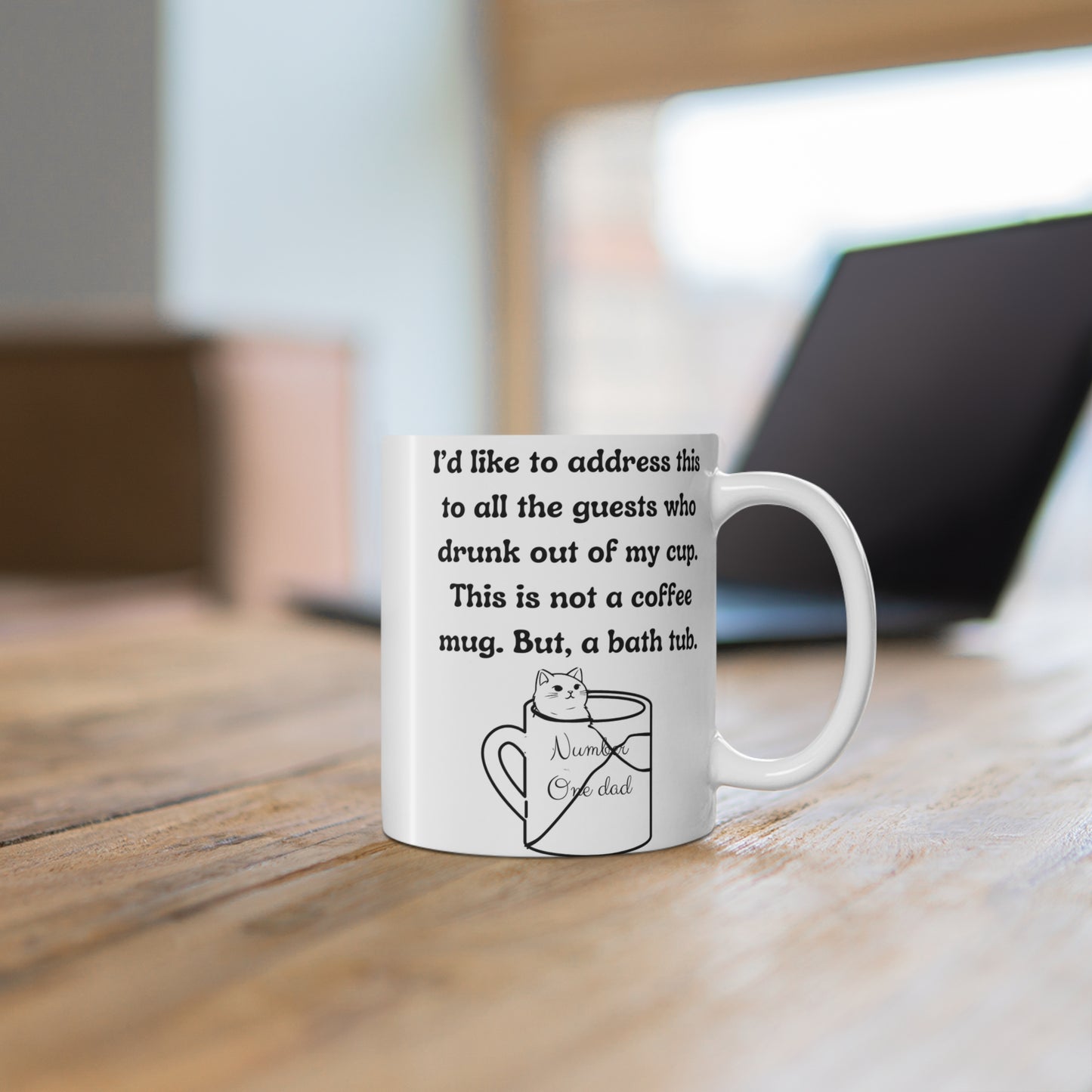 Funny Coffee Mug — "This is not a coffee mug, but a bath tub" Cat Design, 11oz Gift for Parents