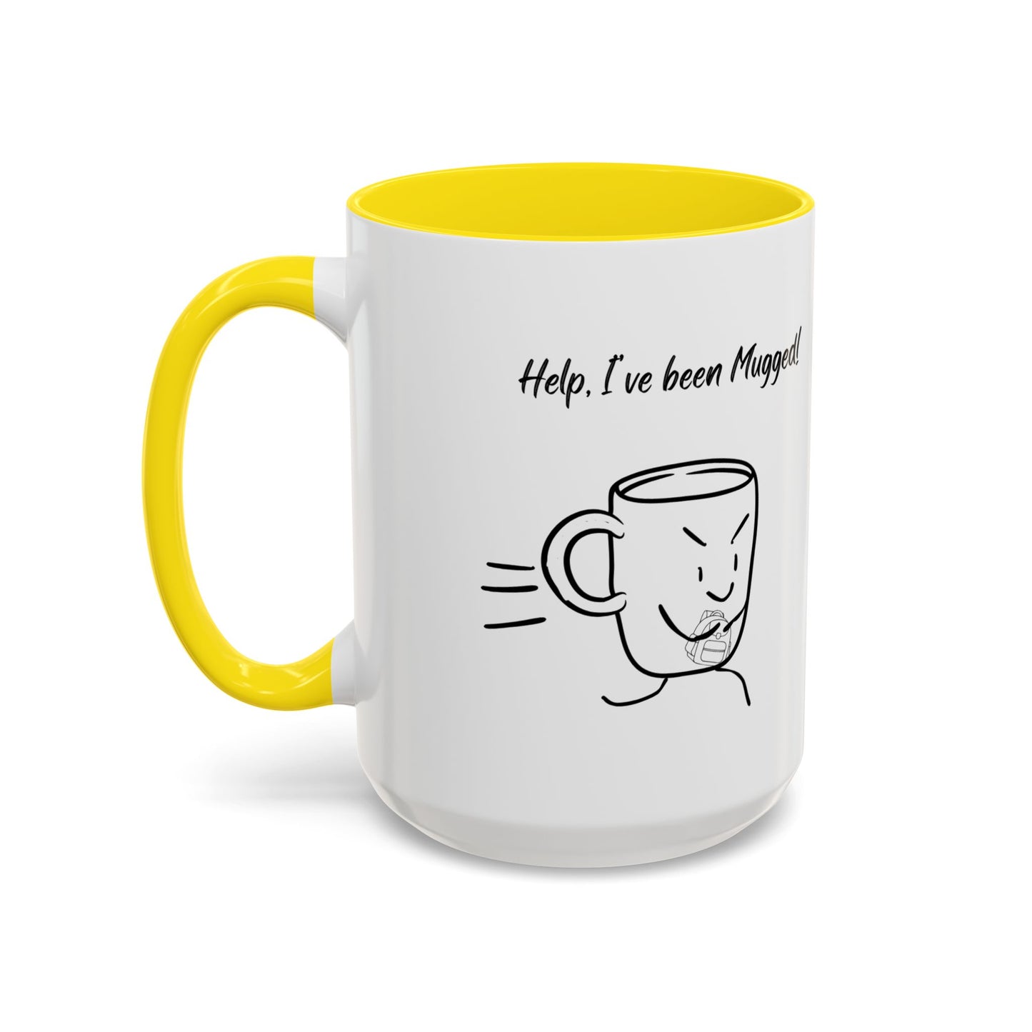 Mug — "Help, I’ve Been Mugged!" Funny Coffee Mug, Black Accent Ceramic Cup (11/15oz)