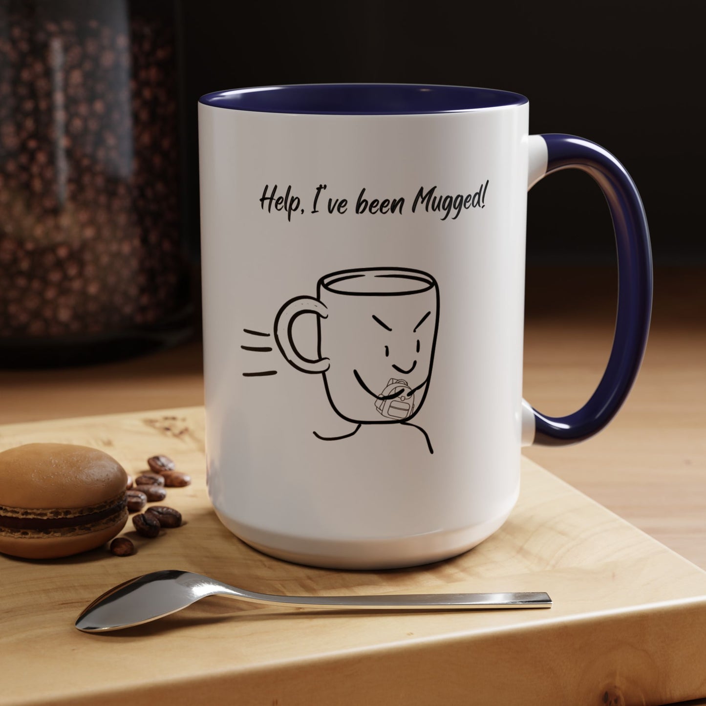 Mug — "Help, I’ve Been Mugged!" Funny Coffee Mug, Black Accent Ceramic Cup (11/15oz)