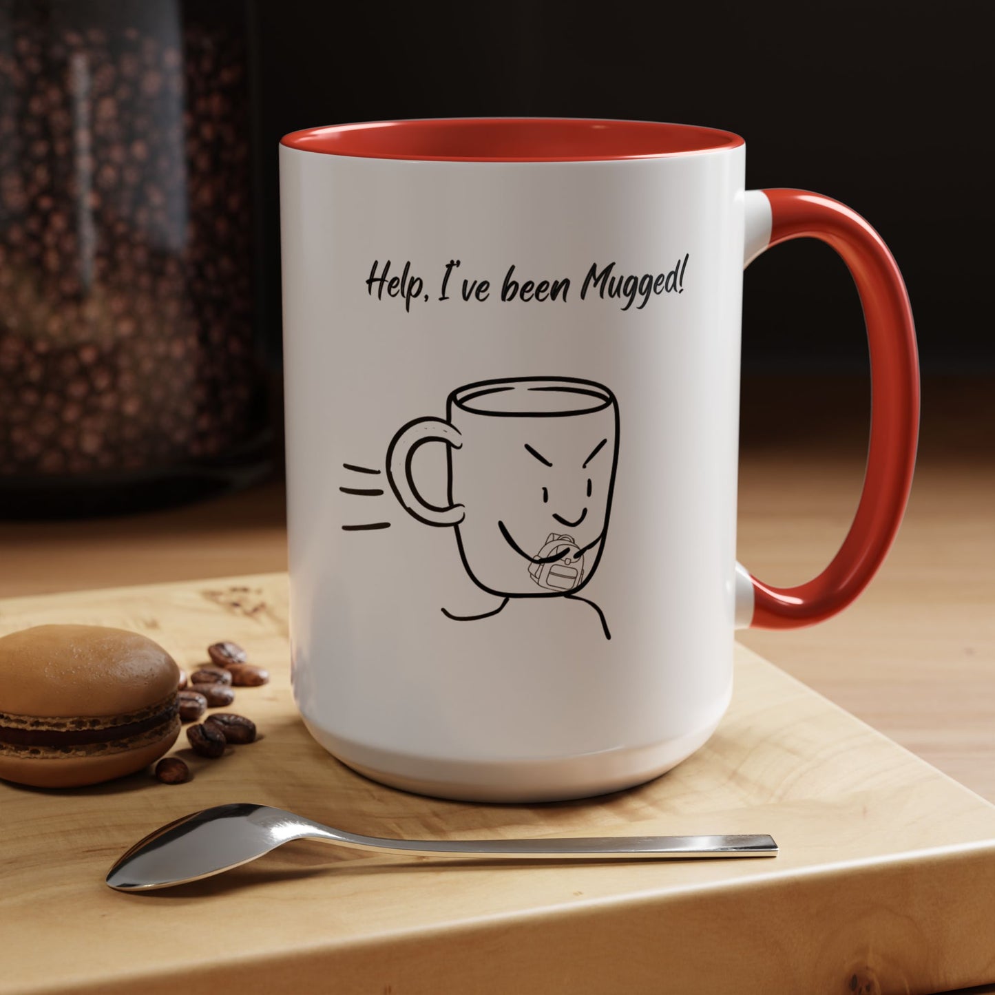 Mug — "Help, I’ve Been Mugged!" Funny Coffee Mug, Black Accent Ceramic Cup (11/15oz)