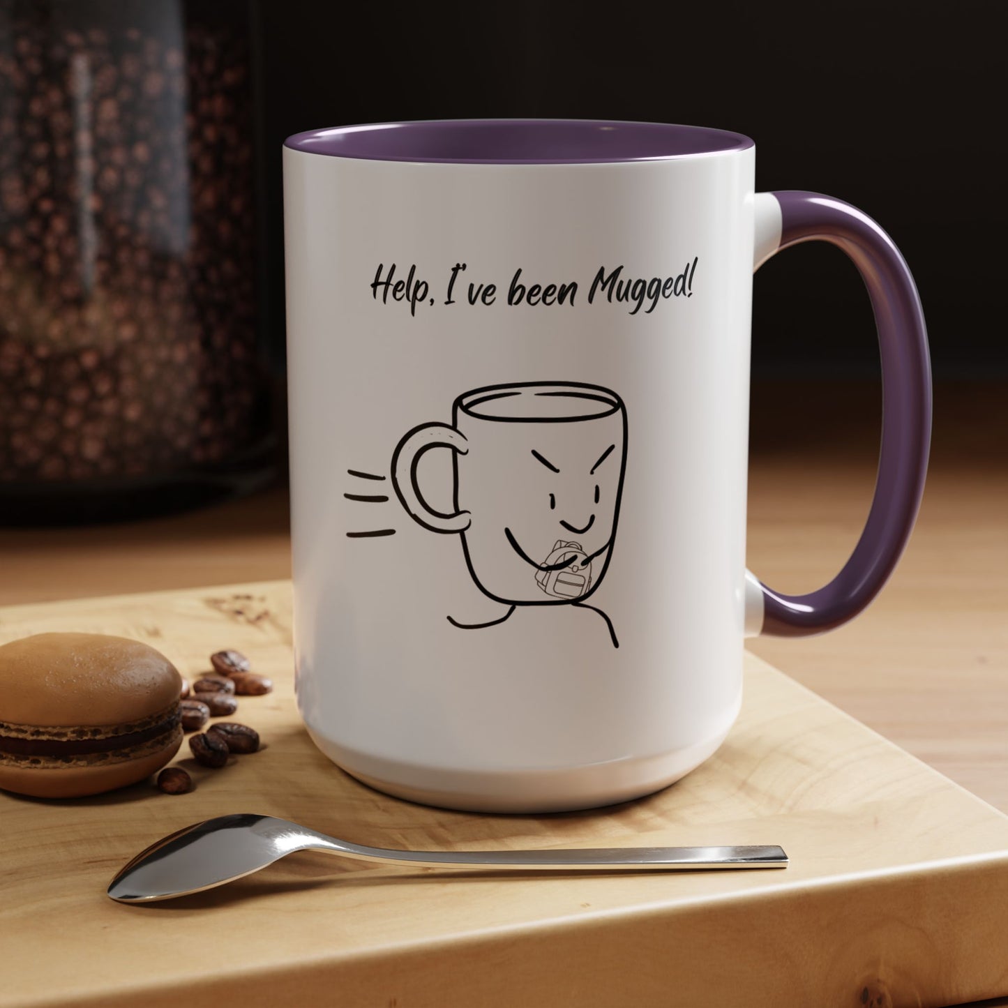 Mug — "Help, I’ve Been Mugged!" Funny Coffee Mug, Black Accent Ceramic Cup (11/15oz)