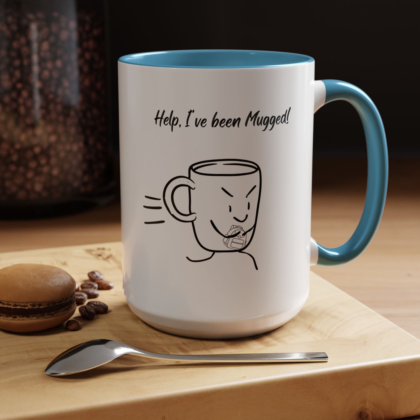 Mug — "Help, I’ve Been Mugged!" Funny Coffee Mug, Black Accent Ceramic Cup (11/15oz)