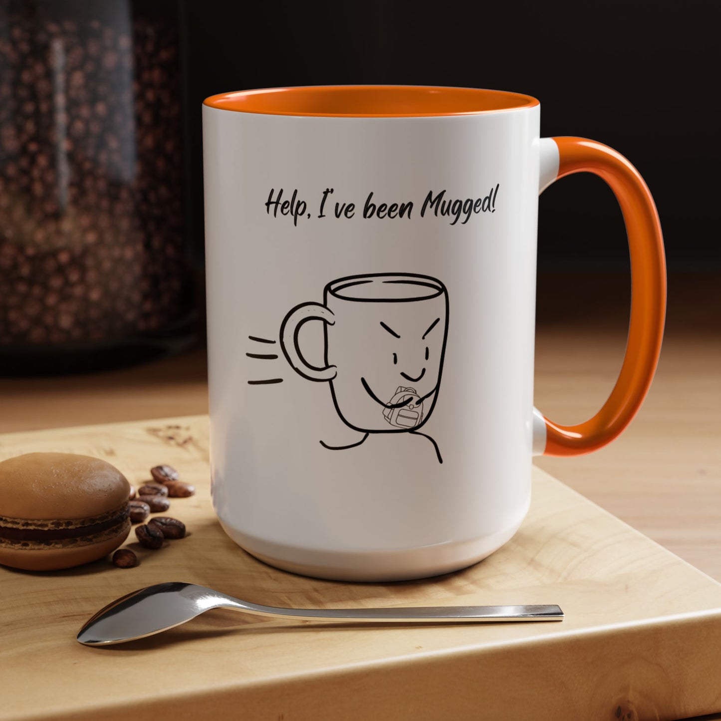 Mug — "Help, I’ve Been Mugged!" Funny Coffee Mug, Black Accent Ceramic Cup (11/15oz)