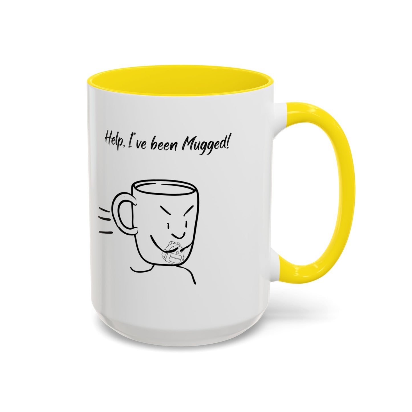 Mug — "Help, I’ve Been Mugged!" Funny Coffee Mug, Black Accent Ceramic Cup (11/15oz)