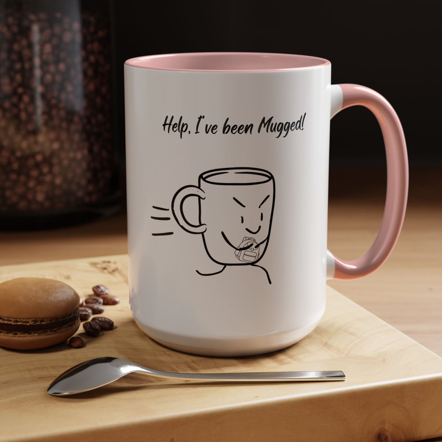 Mug — "Help, I’ve Been Mugged!" Funny Coffee Mug, Black Accent Ceramic Cup (11/15oz)
